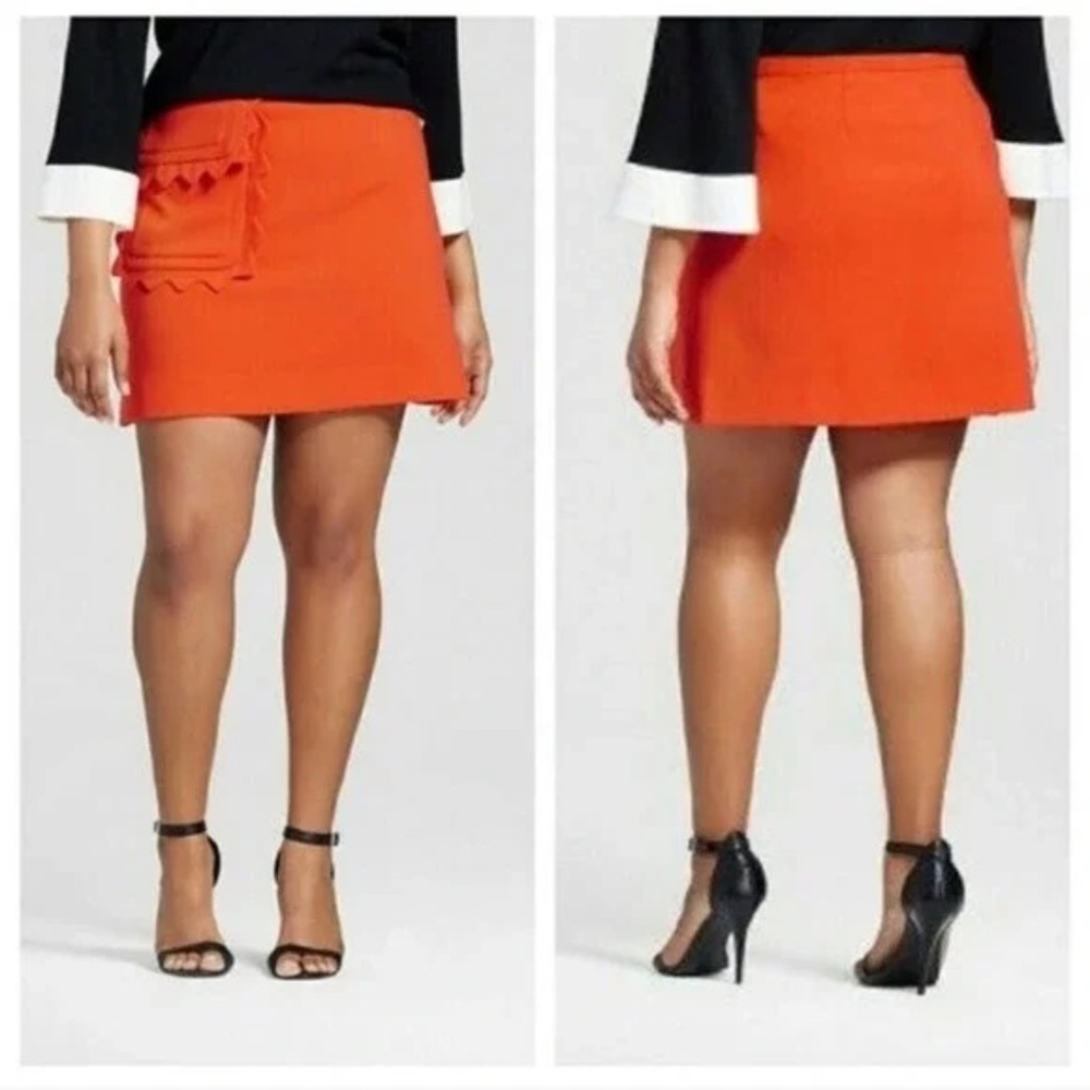 Victoria Beckham  Orange Scallop Pocket Stretch Knit Mini Skirt 1X